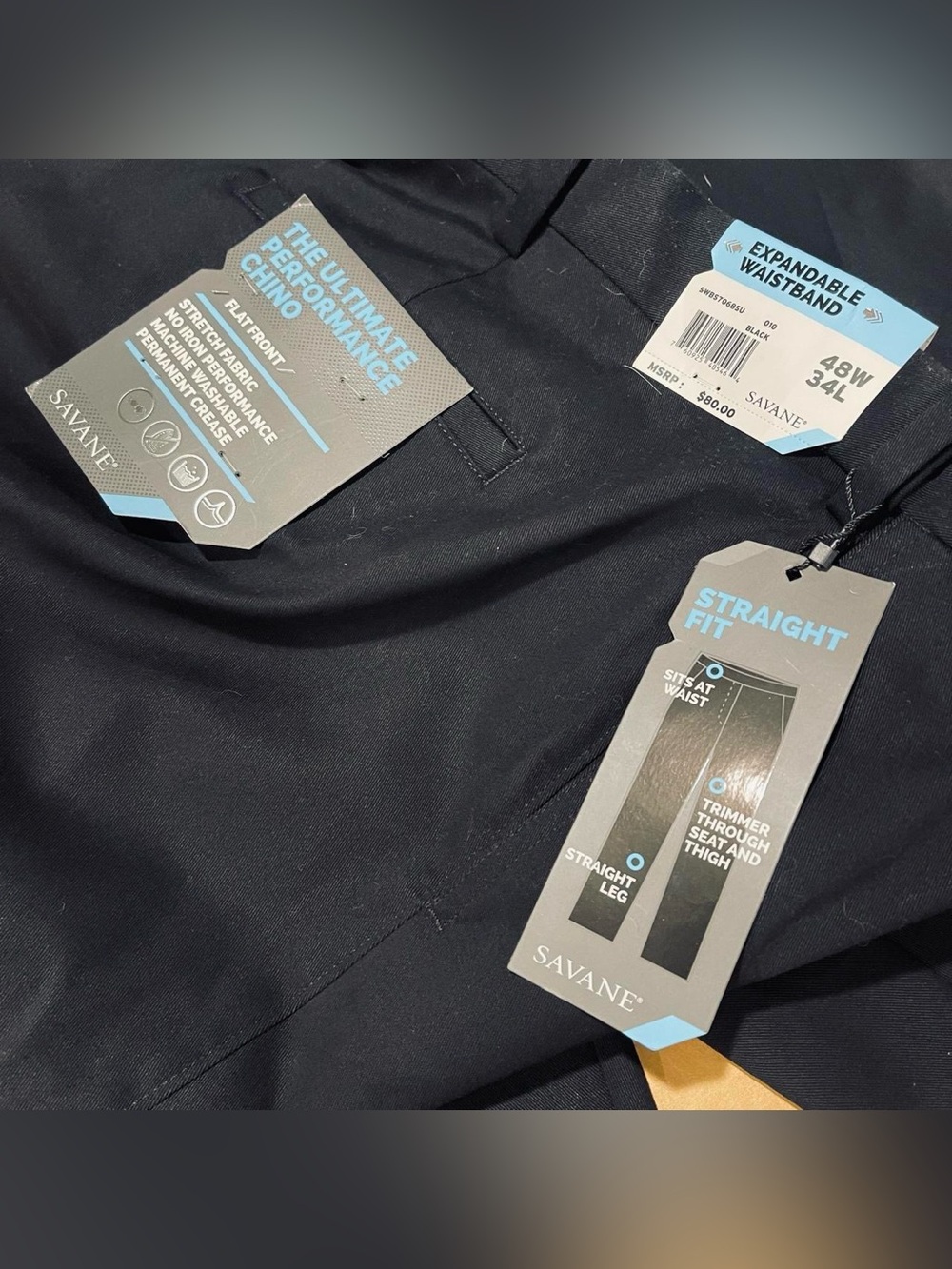 Savane Ultimate Performance Chino Pants 48x34 Black Expandable Waist NWT - Picture 6 of 6